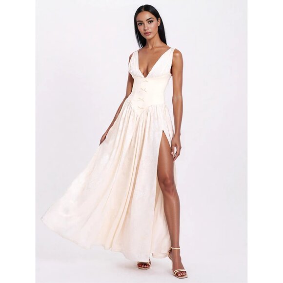 Sabrina Butter Yellow High Slit Maxi Dress - Picture 6 of 14